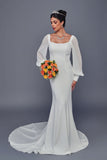 Deklaire Bridal 517 Off-White Square Neck Long Sleeve Mermaid Wedding Dress with Court Train