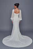 Deklaire Bridal 517 Off-White Square Neck Long Sleeve Mermaid Wedding Dress with Court Train