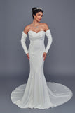 Deklaire Bridal 518 Off-Shoulder Sweetheart Mermaid Wedding Dress with Long Sleeves & Court Train