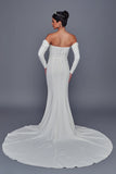 Deklaire Bridal 518 Off-Shoulder Sweetheart Mermaid Wedding Dress with Long Sleeves & Court Train