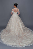 Deklaire Bridal 519 Illusion Long Sleeve Ball Gown Wedding Dress with Beaded Lace Appliqué & Chapel Train