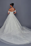 Deklaire Bridal 520 Off-Shoulder Beaded Lace Ball Gown Wedding Dress with Chapel Train