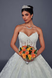 Deklaire Bridal 520 Off-Shoulder Beaded Lace Ball Gown Wedding Dress with Chapel Train