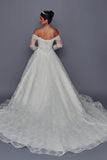 Deklaire Bridal 521 Off-the-Shoulder Long Sleeve 3D Floral Lace Ball Gown Wedding Dress