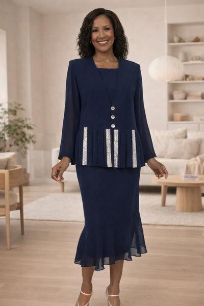 Hosanna 5267 Plus Size 3 Piece Set Black Ankle Length Dress