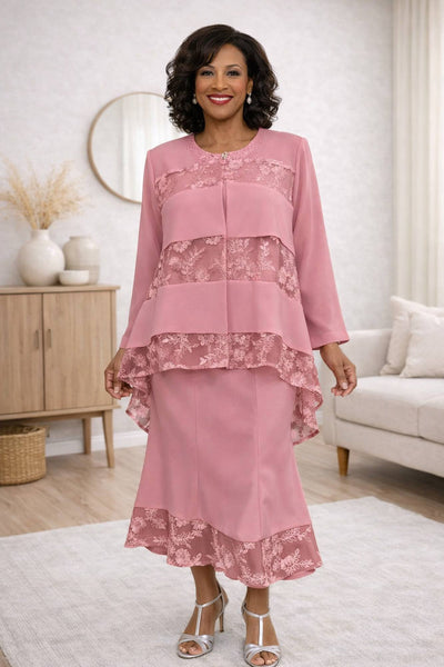 Hosanna Design 5517 Modest 3-Piece Tea Length Dress Set