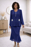 Hosanna 5527 Plus Size 3-Piece Set Tea Length Dress