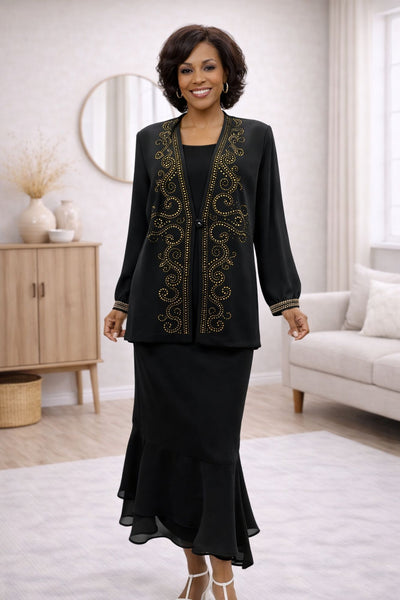 Hosanna 5535 Plus Size 3-Piece Set Tea Length Dress Outfit