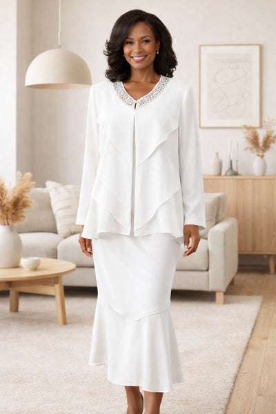 Hosanna 5540 Plus Size Outfit 3-Piece Set Tea Length Dress