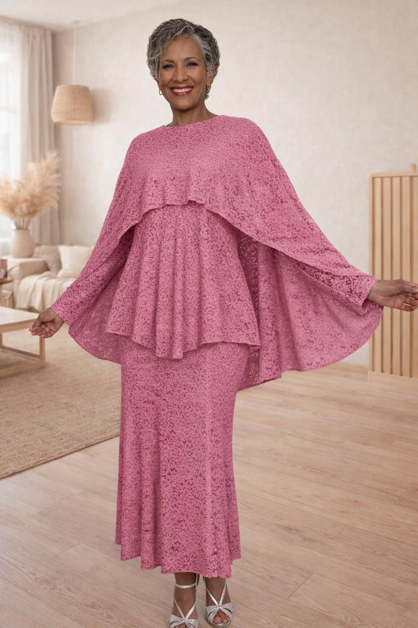 Hosanna 5612 Plus Size 3-Piece Set Tea Length Dress Lace
