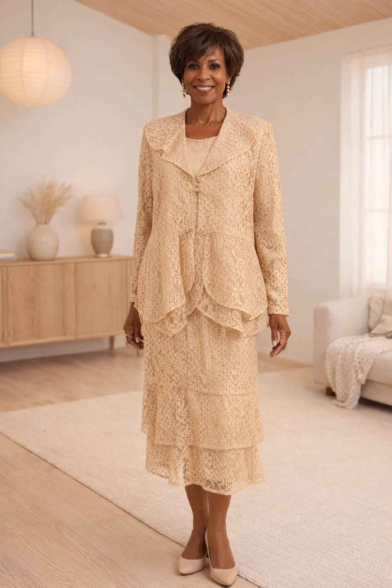 Hosanna 5616 Modest 3-Piece Set Ankle Length Lace Dress