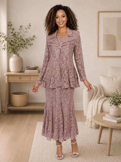 Hosanna 5618 Plus Size 3-Piece Set Tea Length Dress