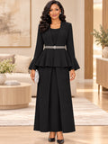 Hosanna 5623 3-Piece Dress Set with Peplum Jacket, Rhinestone Waist Detail & Long Skirt