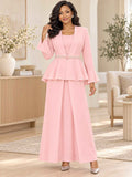Hosanna 5623 3-Piece Dress Set with Peplum Jacket, Rhinestone Waist Detail & Long Skirt