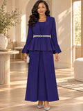 Hosanna 5623 3-Piece Dress Set with Peplum Jacket, Rhinestone Waist Detail & Long Skirt