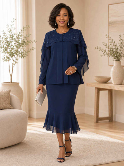 Hosanna 5627 Plus Size 3-Piece Set Tea Length Dress