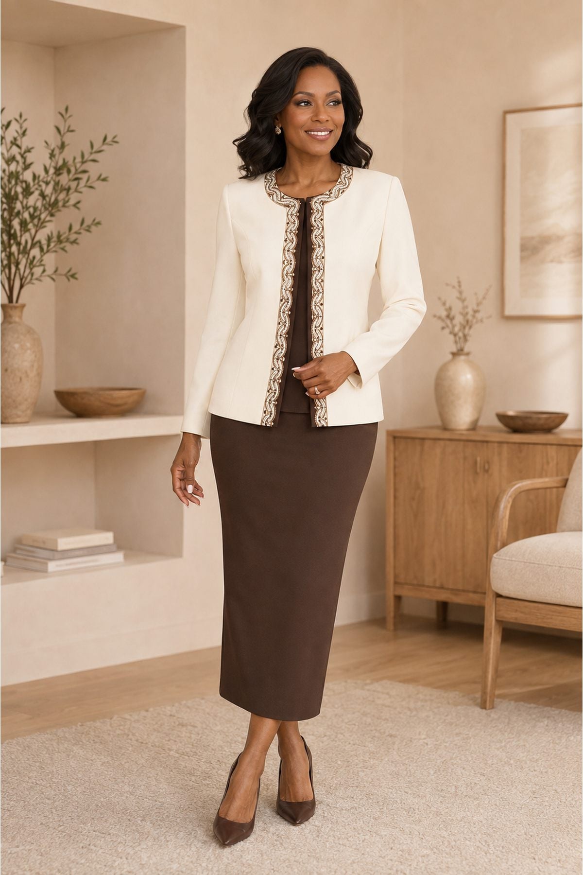Hosanna 5632 Women’s 3-Piece Embellished Church Suit – Jacket, Top & Long Skirt