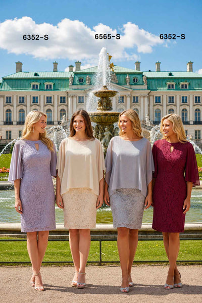 Celavie 6365 Short Lace Sleeveless Dress With Poncho Overlay