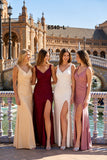 Celavie 6540-L Long Column Gown Ruched Bodice with Slit