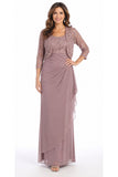 Celavie 6570-L Full Length Chiffon Lace Bodice Evening Dress with Bolero Jacket