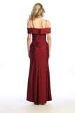 Celavie 6597-L Cold-Shoulder Fitted Satin Long Evening Gown
