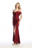 Celavie 6597-L Cold-Shoulder Fitted Satin Long Evening Gown