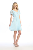 Celavie 6652-S Short Lace Chiffon Dress with Beaded Waist Detail