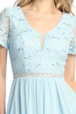Celavie 6652-S Short Lace Chiffon Dress with Beaded Waist Detail