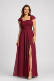 Celavie 6653-L Chiffon A-Line Formal Dress with Cap Sleeves