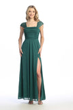 Celavie 6653-L Chiffon A-Line Formal Dress with Cap Sleeves