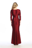 Celavie 6704-L Long Satin Formal Dress with Ruffle Slit & Jeweled Waist