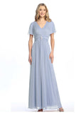 Celavie 6705-L Glitter Design A-Line Formal Dress with Flutter Sleeves