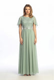 Celavie 6732-L Lace Chiffon A-Line Formal Dress with Flutter Sleeves