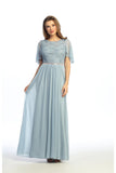 Celavie 6732-L Lace Chiffon A-Line Formal Dress with Flutter Sleeves