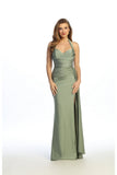 Celavie 6741-L Long Halter Satin Formal Dress with Ruched Bodice & Slit