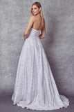 Juliet 692 Long Embroidered Lace Ball Gown Dress White With Arm Band