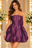 Sweet Andree 74082 Strapless Taffeta Bubble Mini Dress with Floral Detail