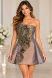 Sweet Andree 74289 Strapless Taffeta A-Line Mini Dress with Floral Rosette Detail