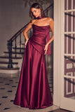 Ladivine 7432 Strapless Satin A-Line Dress Sculpted Fitted Bodice