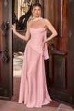 Ladivine 7432 Strapless Satin A-Line Dress Sculpted Fitted Bodice