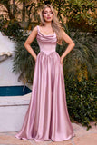 Ladivine 7446 A-Line Fitted Bodice Cowl Neckline Satin Dress