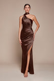 Ladivine 7454 Dress One Shoulder Luxe Satin Fitted Gown