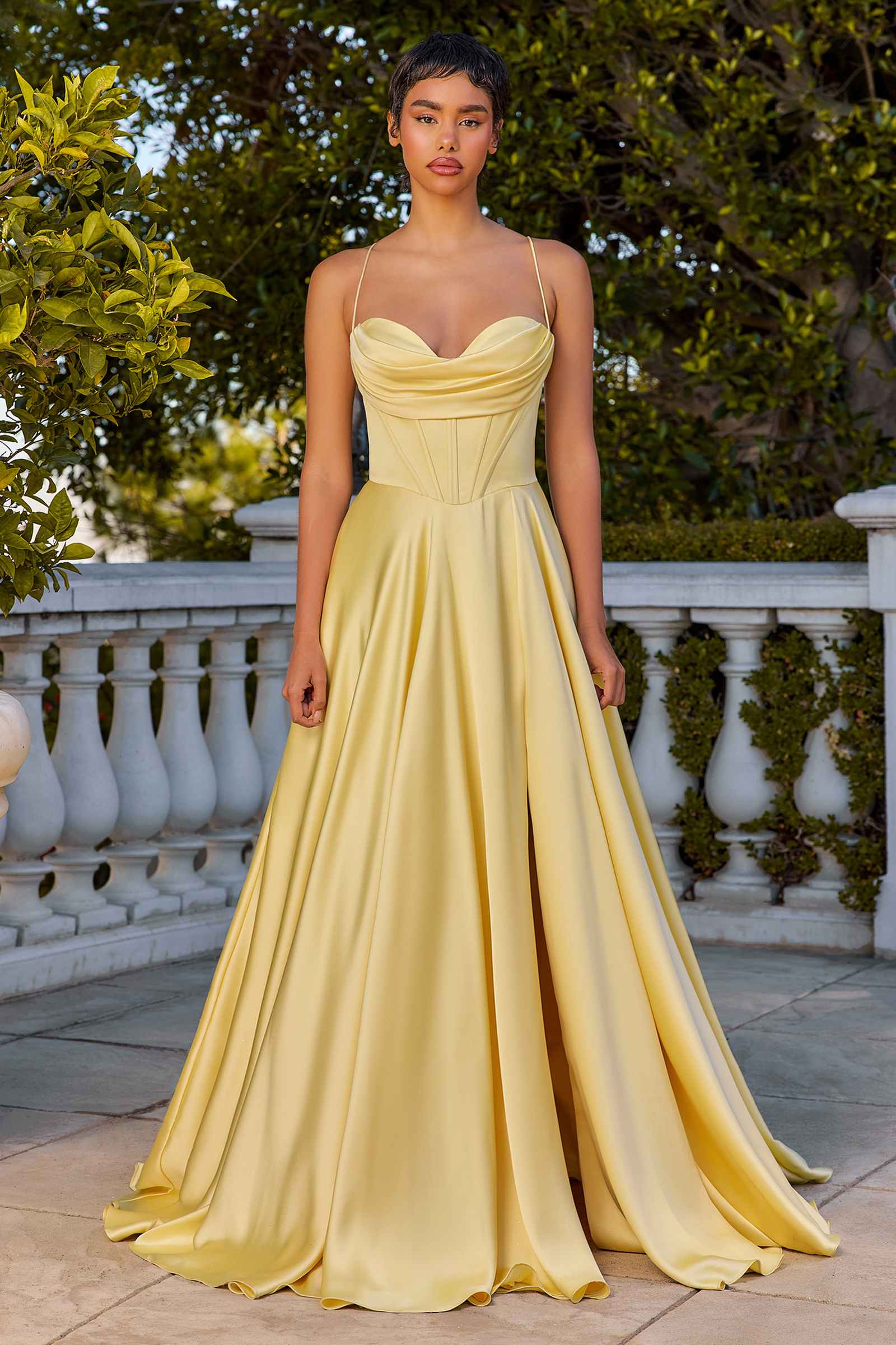 Ladivine 7481 Dress Luxe Satin A-Line Corset Gown