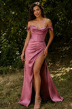 CLEARANCE - Cinderella Divine 7492 Off the Shoulder Mauve/Rose Satin Gown (Size 8)