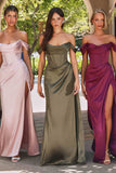 Cinderella Divine 7492 Satin Off the Shoulder Corset Satin Gown
