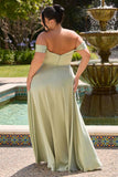 Cinderella Divine 7493C Long Plus Size A-Line Off the Shoulder Satin Dress