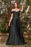 Ladivine 7493C Long Plus Size A-Line Off the Shoulder Satin Dress