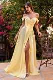 Ladivine 7493 Long A-Line Off the Shoulder Satin Dress
