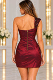 Sweet Andree 76162 One Shoulder Jeweled Taffeta Bodycon Mini Dress