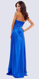 Cinderella Divine 7700 Long Strapless Royal Blue Formal Dress Satin Rhinestone Pleated Bodice